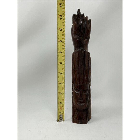 Hand Carved Tribal Tiki Face Bust Statue BRAZIL South America Heavy Wood Vintage - Picture 3 of 16